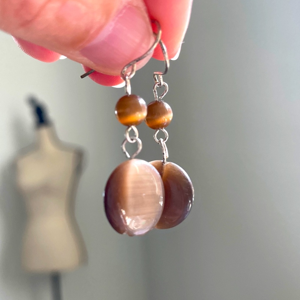 Cats Eye Glass Drop Earrings Round Dangle Jewelry Cats-eye Gorgeous Y2K Retro